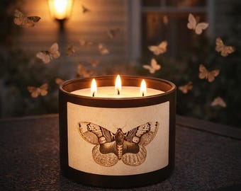 Moth Vetiver 14oz Candle | Triple Wick Black Frosted Glass Soy Candle | Gothic Home Decor