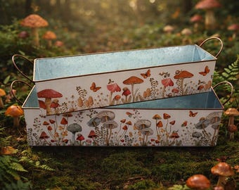 Set di fioriere a forma di fungo in stile cottagecore, fioriera rustica in metallo per erbe aromatiche, decorazione per giardino boschivo, contenitore in stile fattoria, fioriera botanica in stile stregonesco