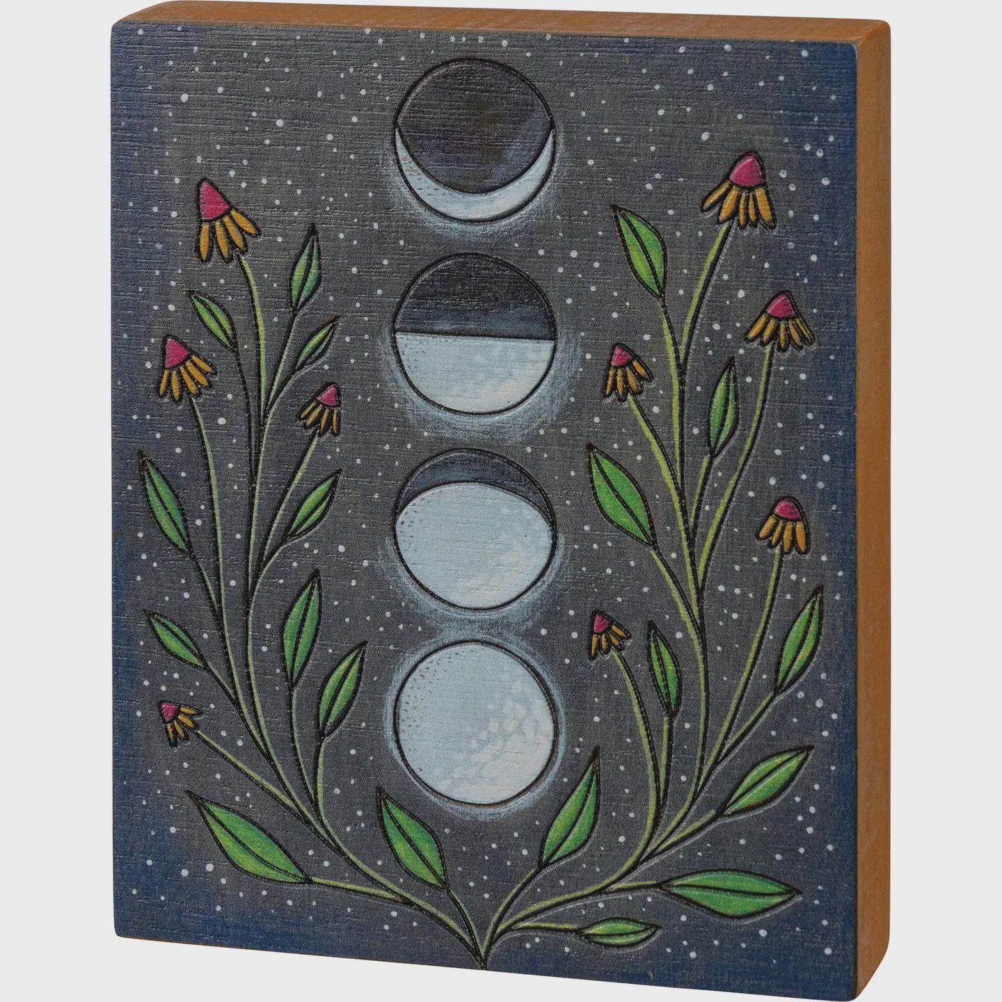 Moon Phase Wood Block Sign, Celestial Wall Decor, Wood Burned Moon Art ...