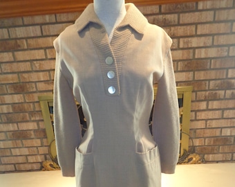 Vintage 50s Designer Herbert Sondheim Sweater Dress Tan Wool