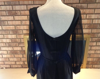 Vintage 90s Little Black Cocktail Dress w/Chiffon Sleeves and Bow Detail