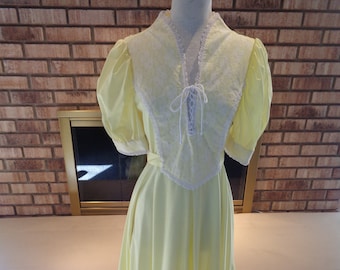 Vintage 60s 70s Yellow Prairie Dress Gunne Sax Style Maxi Dress