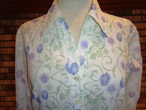 Vintage 90s Mint Green Lavender Blouse - image 2