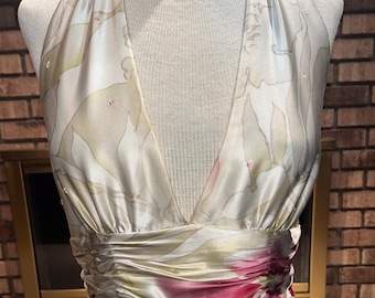 Vestido vintage Adrianna Papell para ocasiones especiales con cuello halter, lentejuelas y cuentas, tallas 10, 12 y 14