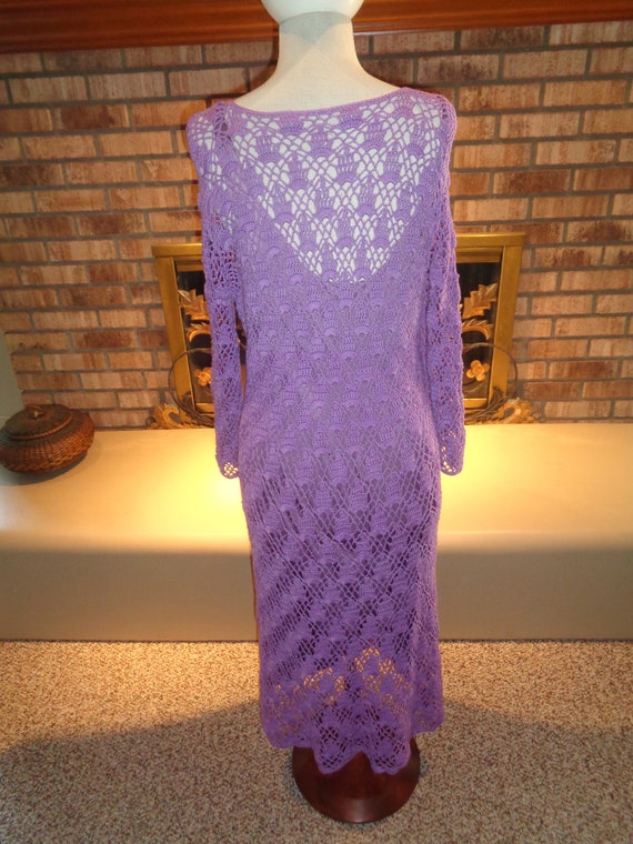 Bohemian 60s 70s Purple Lavender Crocheted Dress … - image 3