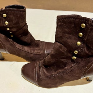 Vintage 1990s Brown Suede Victorian Edwardian Reproduction High Top Boots Shoes 10