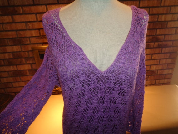 Bohemian 60s 70s Purple Lavender Crocheted Dress … - image 2