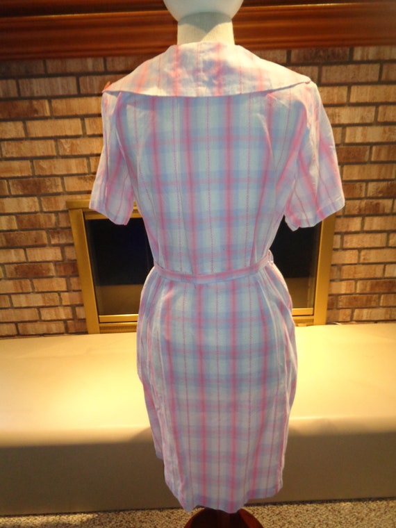 Vintage 60s Pink Blue Striped Shirtwaist Dress w/… - image 3