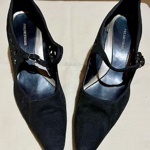 Vintage 1990s Black Suede Pumps Shoes w/Cutout Detail 10