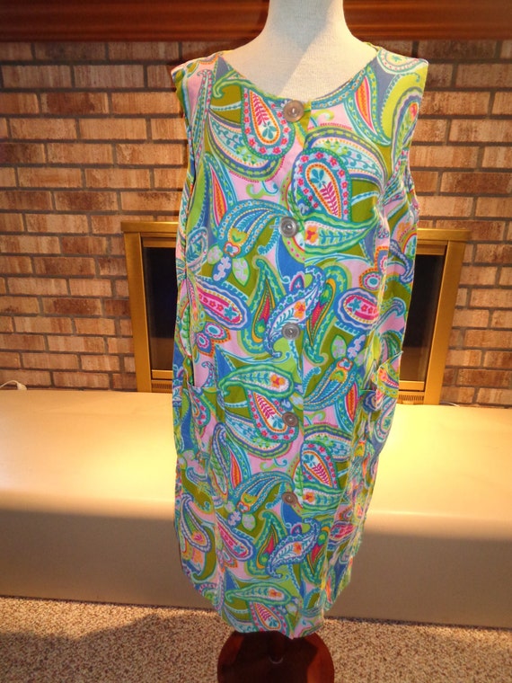 VINTAGE 1960/'s1970/'s MOD size Medium Shift Style Dress Vivid GEOMETRIC