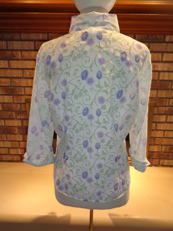 Vintage 90s Mint Green Lavender Blouse - image 4