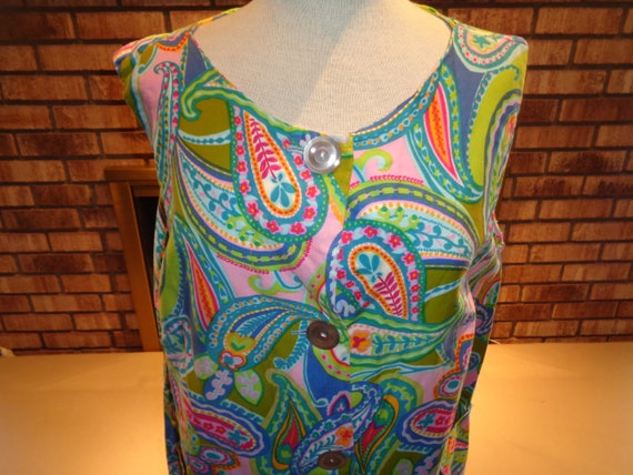 Vintage 60s Bold Vibrant Cotton Print Summer Dress - image 2