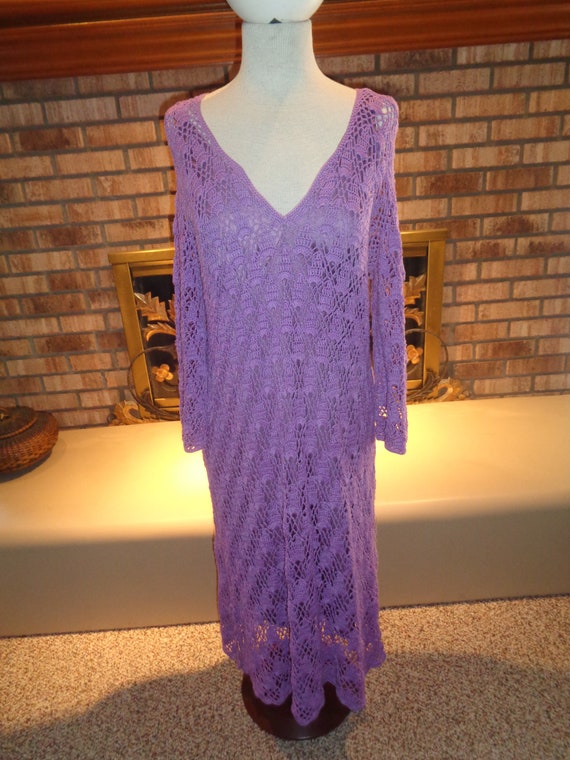 Bohemian 60s 70s Purple Lavender Crocheted Dress H