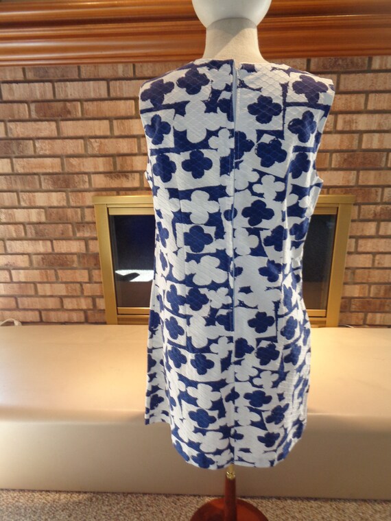 Vintage 60s 70s Blue and White Jacquard Sundress … - image 4