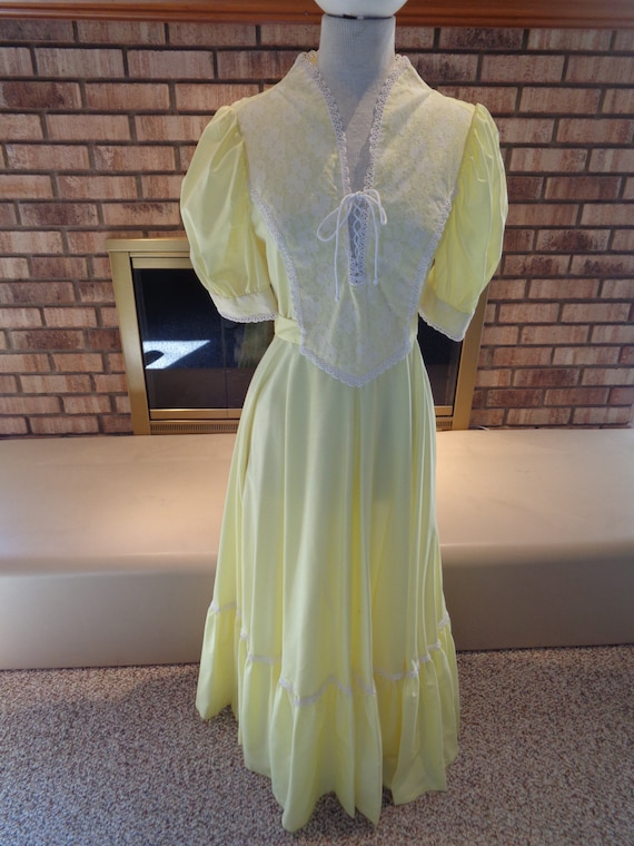 Vintage 60s 70s Yellow Prairie Dress Gunne Sax St… - image 1