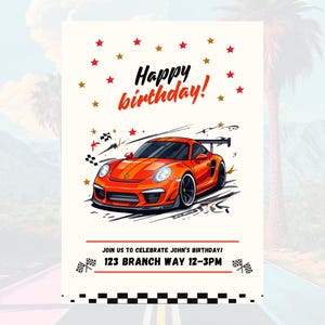 Race Car Birthday Invitation Template, Car-Themed Birthday Party, Kid&#39;s Birthday Invitation
