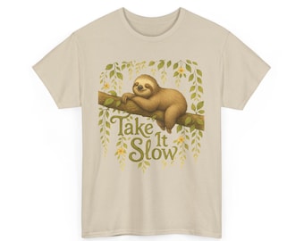Chill Sloth Graphic Tee: Relaxed Fit Unisex Heavy Cotton