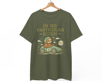 Sloth Racer Heavy Cotton Tee: Unisex Relaxed Fit T-Shirt
