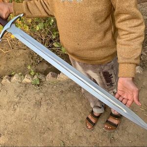 Hand-Forged 34&#39;&#39; Custom D2 Steel Sword with Leather Sheath | Full Tang Viking Medieval Sword | Gift for Him.