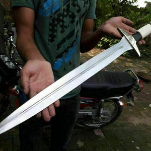 Hand-Forged 27&#39;&#39; Carbon Steel Viking Sword | Full Tang Medieval Blade with Leather Sheath | Gift for Him