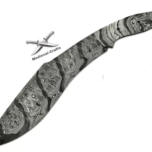 Custom Damast Kukri Rohling | Geschmiedete Full Tang Klinge für die Messerherstellung | Bowie Machete Stil | Seil Twist Muster.