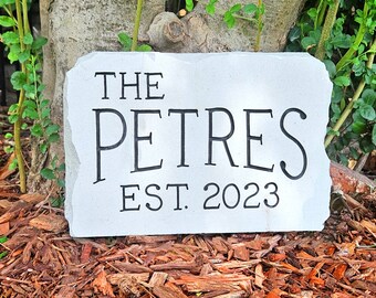 ESTABLISHED STONE - Carved in Stone - custom engraving - wedding - anniversary gift- garden stone - new home