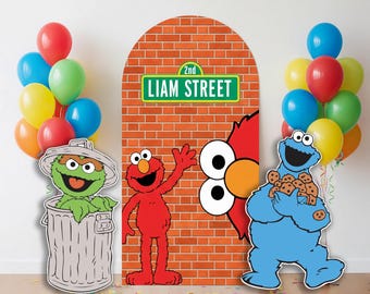 STANDS INCLUDED BACKDROP , Sesame Street backdrop , Sesame Street birthday Cutout , party decoration arch, Elmo Cookie Monster Big Bird prop
