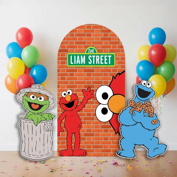 STANDS INCLUDED BACKDROP , Sesame Street backdrop , Sesame Street birthday Cutout , party decoration arch, Elmo Cookie Monster Big Bird prop