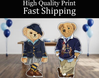Preppy Teddy Bear Cutouts | Cute Teddy Bear Standee | Bear Cutout Decor |  Nursery decor | Polo Bear |  Raulf bear