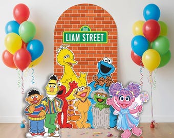 STANDS INCLUDED BACKDROP , cookie monster Sesame Street backdrop , Sesame Street birthday Cutout , party decoration arch, Elmo Big Bird prop