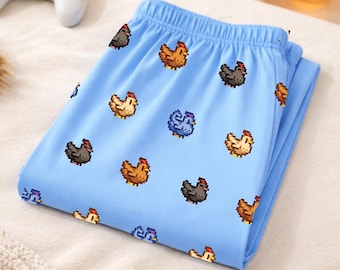Pantalones de pijama de pollo de Stardew Valley para hombre: ropa de dormir estilo gamer con estampado pixel art