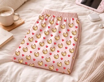 Pantalones de pijama rosas con estampado de pollo de Stardew Valley - Pantalones de pijama para mujer con diseño pixel art - Ropa cómoda para estar en casa para gamers - Regalo para fans de Stardew