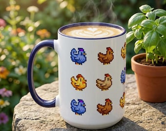 Stardew Valley Chicken Pixel Art Mug – Gamer Coffee Cup