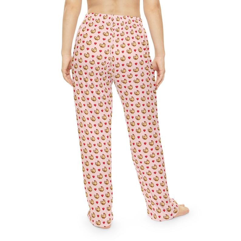 Pink Stardew Valley Chicken Pajama Pants, Pixel Art Lounge Pants, Gamer Gift for Her, Cozy Gaming Pajamas, Stardew Valley Gift image 7