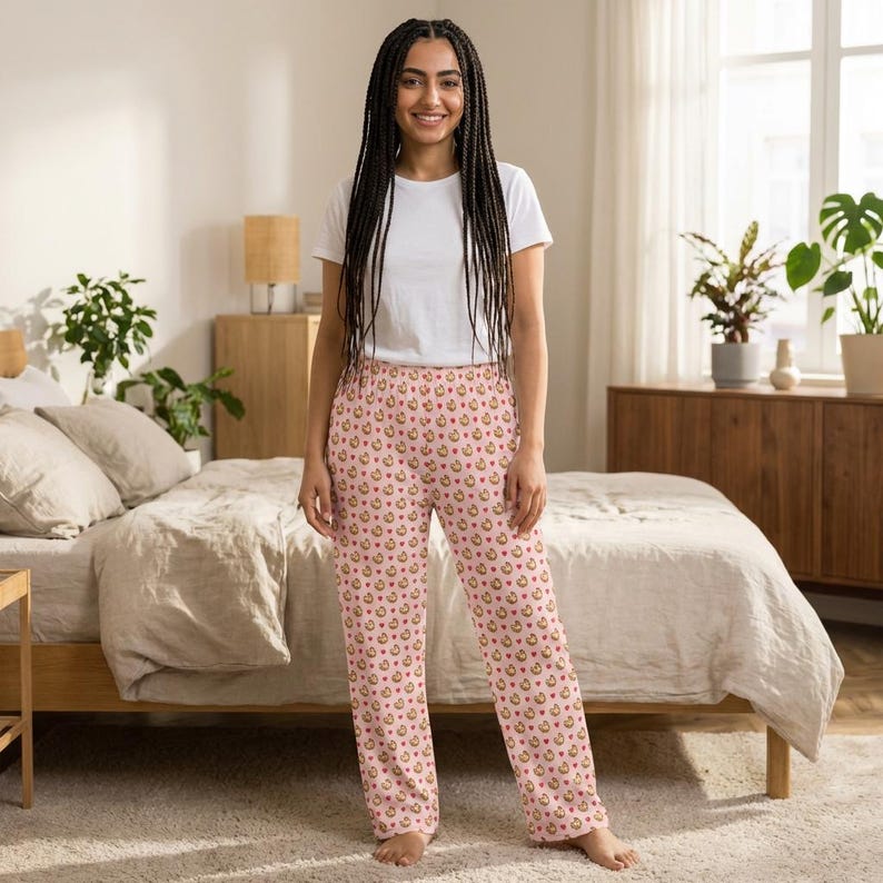 Pink Stardew Valley Chicken Pajama Pants, Pixel Art Lounge Pants, Gamer Gift for Her, Cozy Gaming Pajamas, Stardew Valley Gift image 3