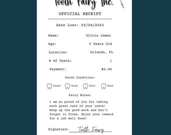 Lost Tooth Receipt Official – Fairy Receipt Printable and Editable