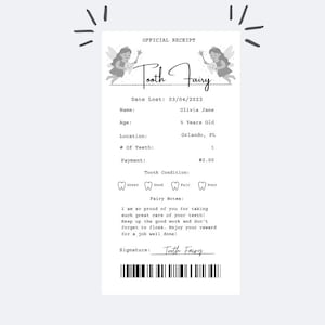 Editable Tooth Fairy Receipt Printable Certificate, First Tooth Lost, Realistic Tooth Fairy Letter, Kids Tooth Fairy Letter, Lost Tooth -TFP