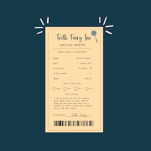 Editable Tooth Fairy Receipt Printable Certificate, First Tooth Lost, Realistic Tooth Fairy Letter, Kids Tooth Fairy Letter, Lost Tooth -TFP