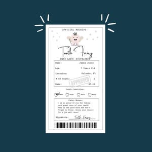 Editable Tooth Fairy Receipt Printable Certificate, First Tooth Lost, Realistic Tooth Fairy Letter, Kids Tooth Fairy Letter, Lost Tooth -TFP