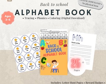 Printable Alphabet Book for Kids | Back to School Tracing & Phonics Workbook | Preschool Learning Coloring Pages | Digital Download