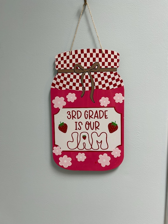 Strawberry Berry Patch Wooden Jam Jar Classroom Welcome Sign