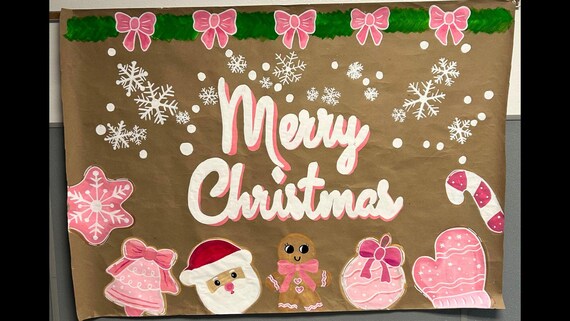 Hand-Painted Merry Christmas Banner: Pink Gingerbread Holiday Decor