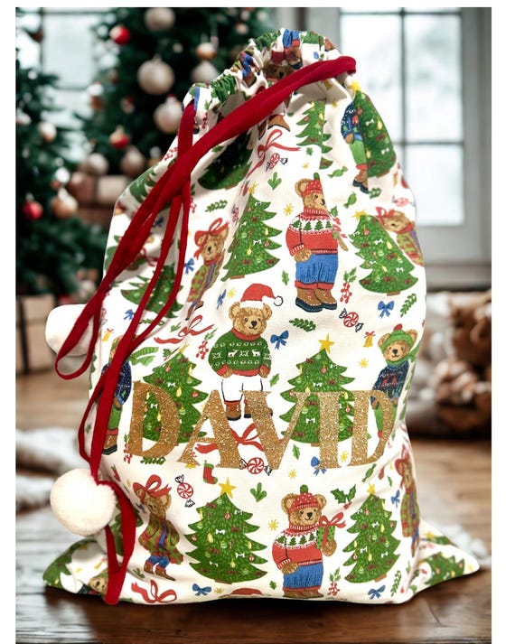 Customizable Santa Sack | Teddy Bear Ralph Lauren Christmas Vibe |