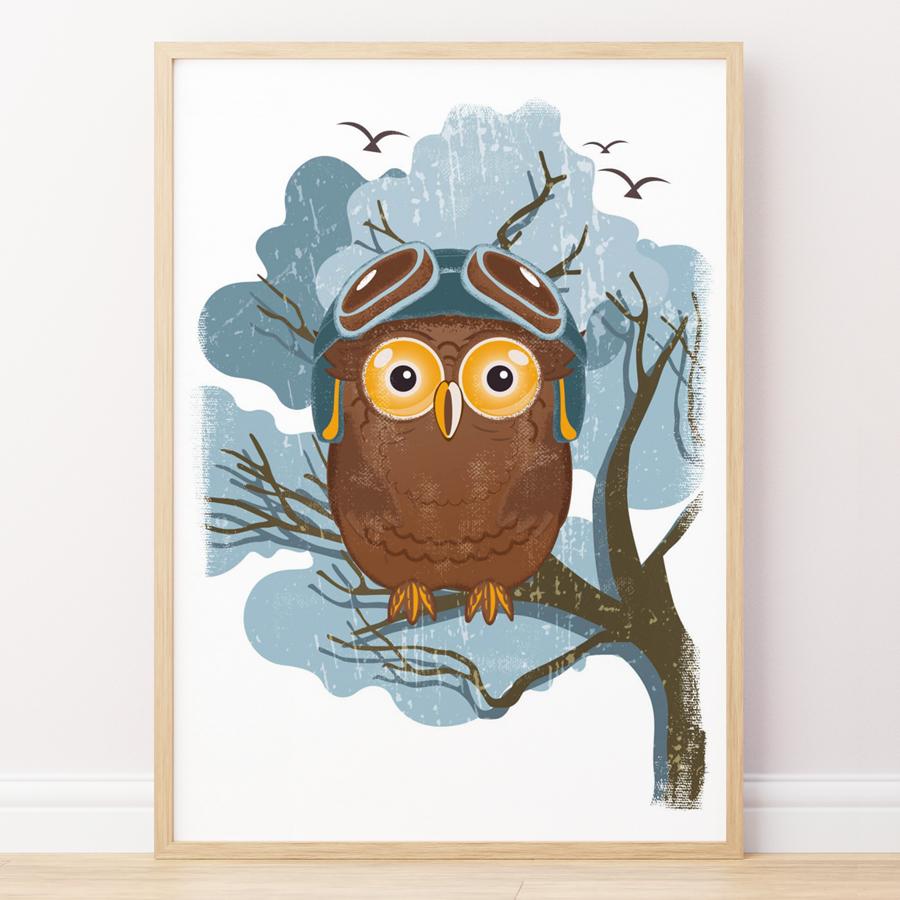 Whimsical Owl Wall Art – Woodland Nursery Print | Cute Owl Poster for Kids Room, Baby Shower G