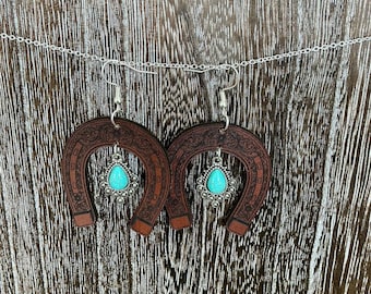 Turquoise Horseshoe Earrings, Western Horseshoe Earrings, Rodeo Earrings, Rodeo Jewelry, Western Jewelry, Faux Turquoise Earrings, Gifts