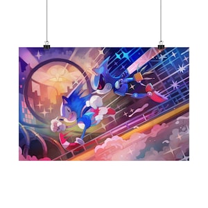 Sonic vs Metal Sonic Poster | Retro Video Game Wall Art | Rivalry Race Print