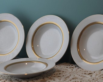 Vintage Retroneu Imperial Gold Rim  Bowls Set of 5 24K Band 8 1/2" Dia.