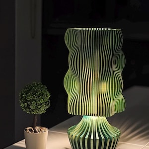 Sculptural Lamp, Modern Table Lamp with Wave-Like Design, Artistic Accent Lighting, Dual-Tone Green and Yellow, Unique Interior Decor Bild 2