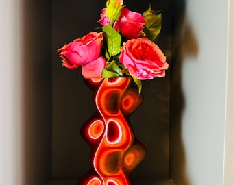 Sculptural 3D Printed Modern Vase | Crimson Circular Design, Art Home Decor