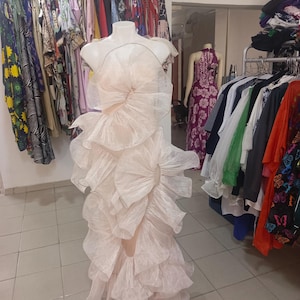 Ruffled Organza Evening Gown: Statement Couture Dress, Runway Design